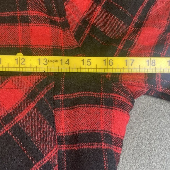 Flannel Shirt Jacket‎ Sherpa Lined Button Up Red Black Plaid - Picture 6 of 10